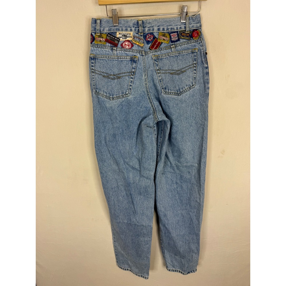 Vintage 90s 80s Bugle Boy High Waisted Patchwork Denim Jeans Light Wash 30x32